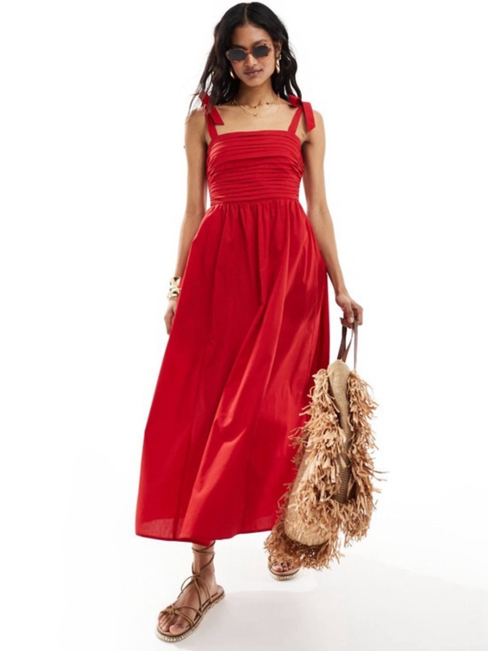 Abercrombie & Fitch Red Emerson Tie Strap Maxi Dress